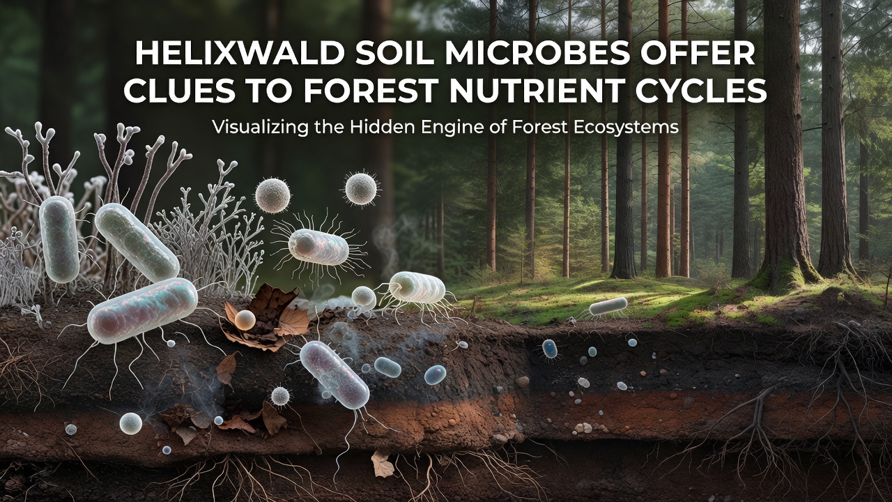 Researchers collecting soil samples in Helixwald forest for microbial analysis